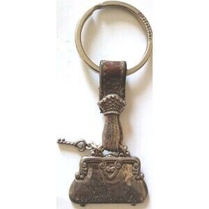 Brighton Hand Holding Purse w/ Heart Key Leather Keychain Fob Taiwan Vintage